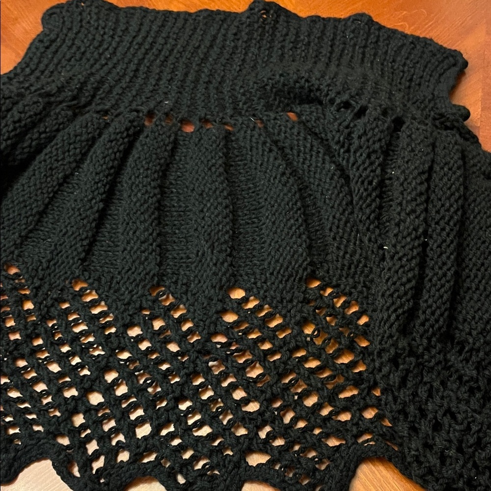 Hand Knit Crochet Poncho Cape Black WhimsyGoth - Picture 5 of 6